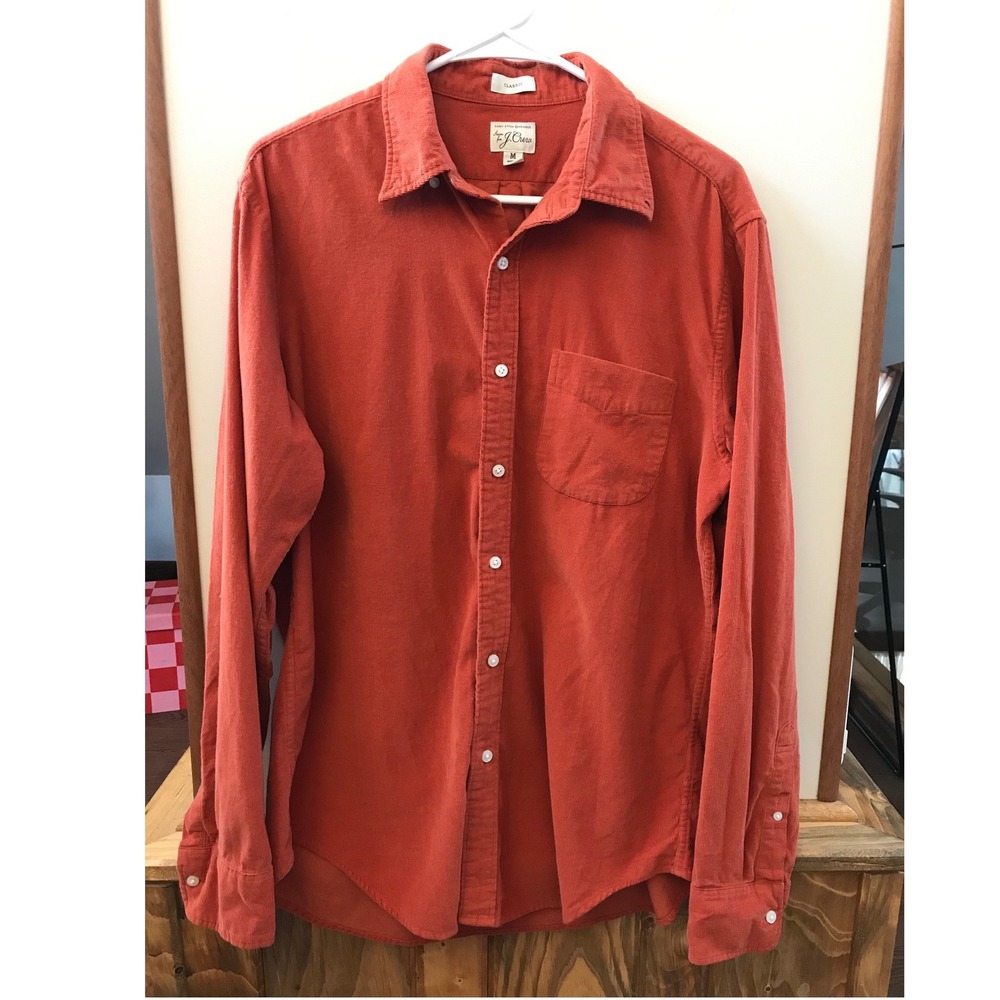 J.Crew Corduroy Shirt Mens Medium Orange Long Sleeve Classic Fit Button Down